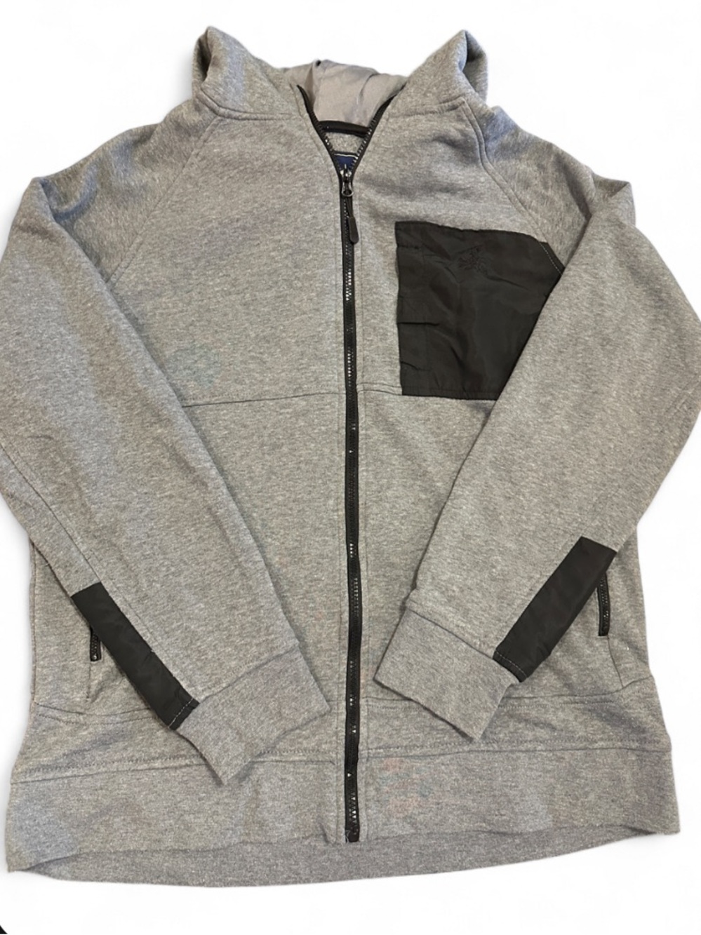 🩶 Rugby University Gray & Black Full Zip Hooded Jacket – Men’s L
